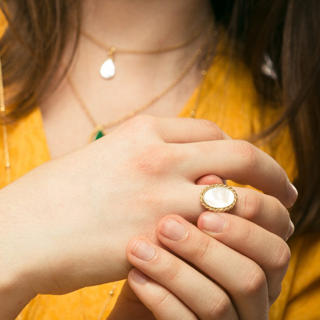 Bague pierre semi precieuse femme Or 18Kt ajustable