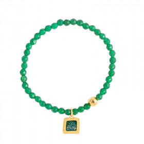 Bracelets perles facettes Agate verte et carré vert